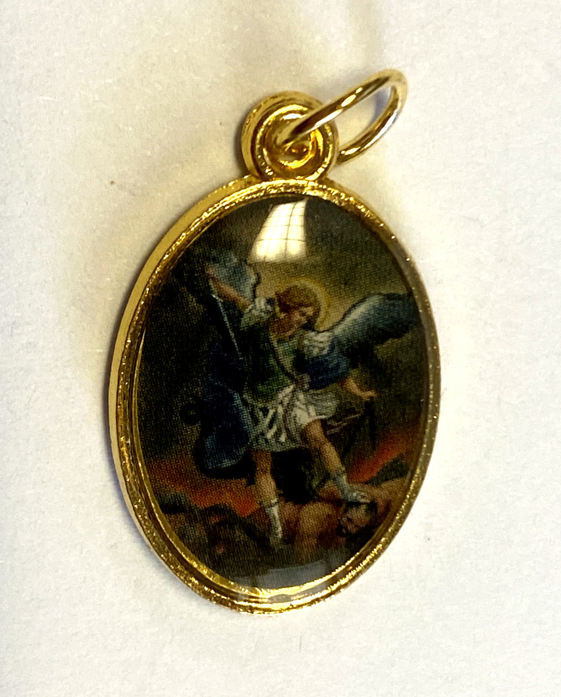 Saint Michael the Archangel Image Gold Tone Medal, New
