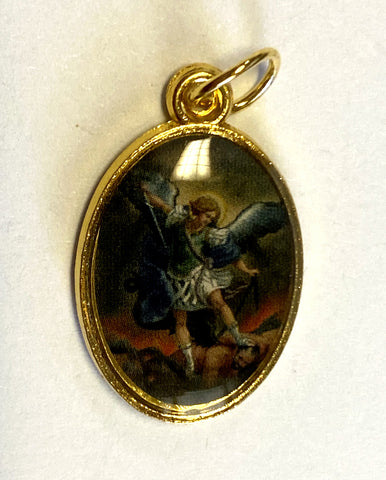 Saint Michael the Archangel Image Gold Tone Medal, New
