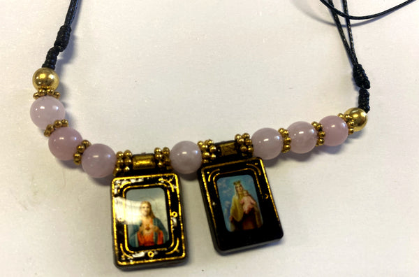 Scapular Cord Necklace with Sacred Heart & Mount Carmel, New