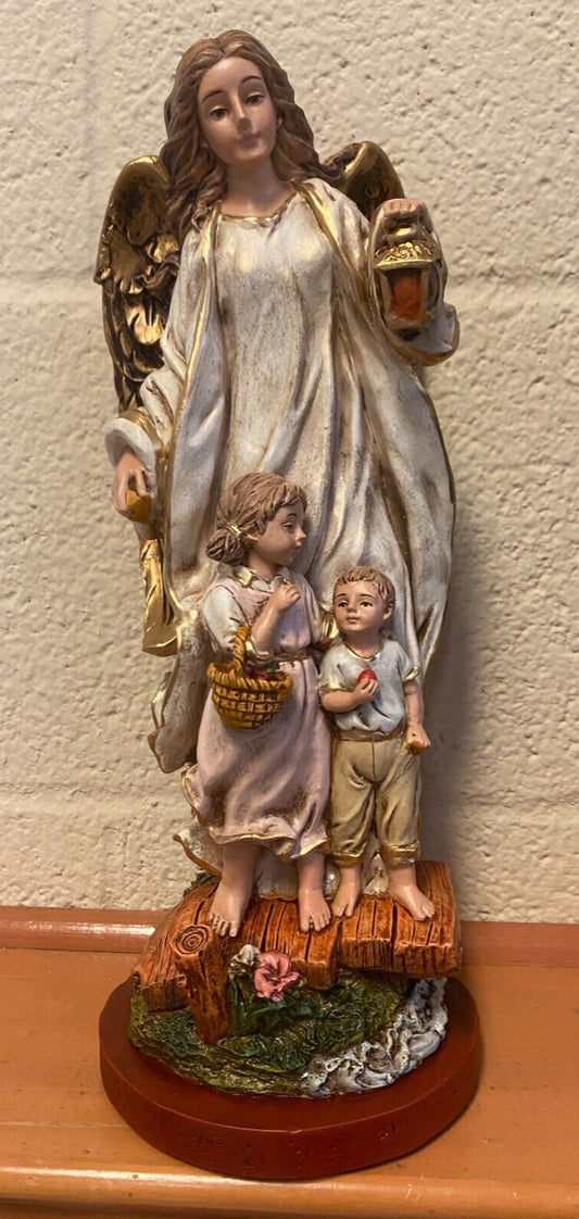 Guardian Angel Large Hand Painted  13" Statue, New Colombia - Bob and Penny Lord