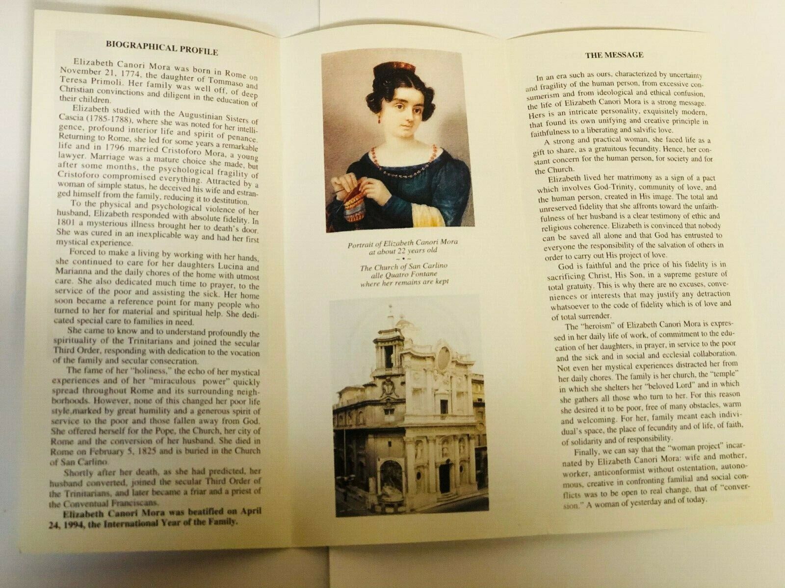 Blessed Elizabeth Canori Mora Biography + Prayer Card, New from Italy - Bob and Penny Lord