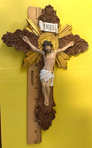 Saint Benedict Ornate Wall Crucifix  11", New