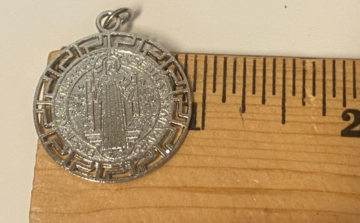 Saint Benedict Laser Image, Silver tone Medal 1" Diam., New, #4
