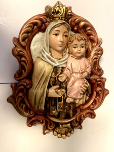 Our Lady of Mount Carmel 9" Wall Plaque, New from Colombia