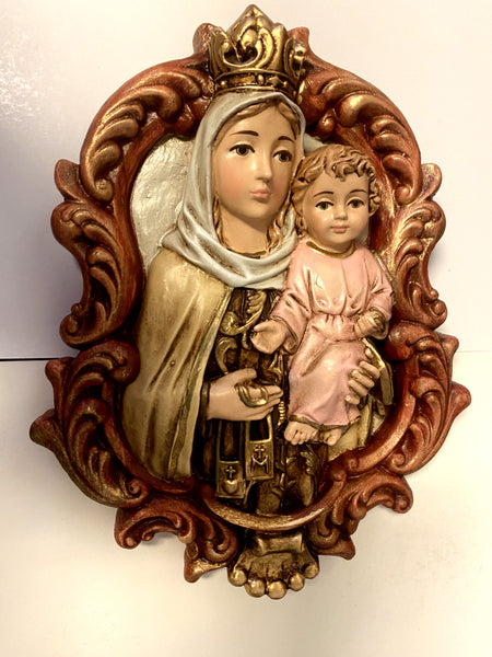 Our Lady of Mount Carmel 9" Wall Plaque, New from Colombia