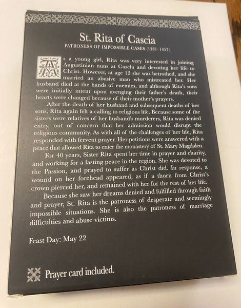 Saint Rita of Cascia 3.75" H Statue+ Prayer Card & Bio, New