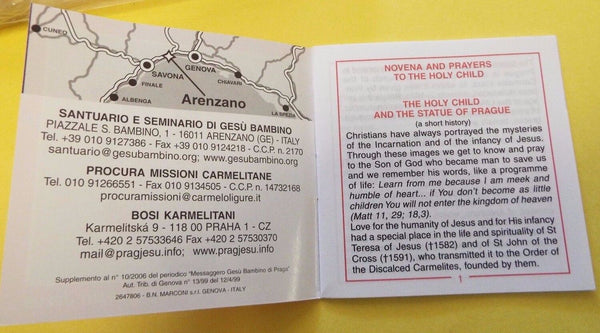 Novena & Prayers to the Infant Jesus of Prague, from Italy New