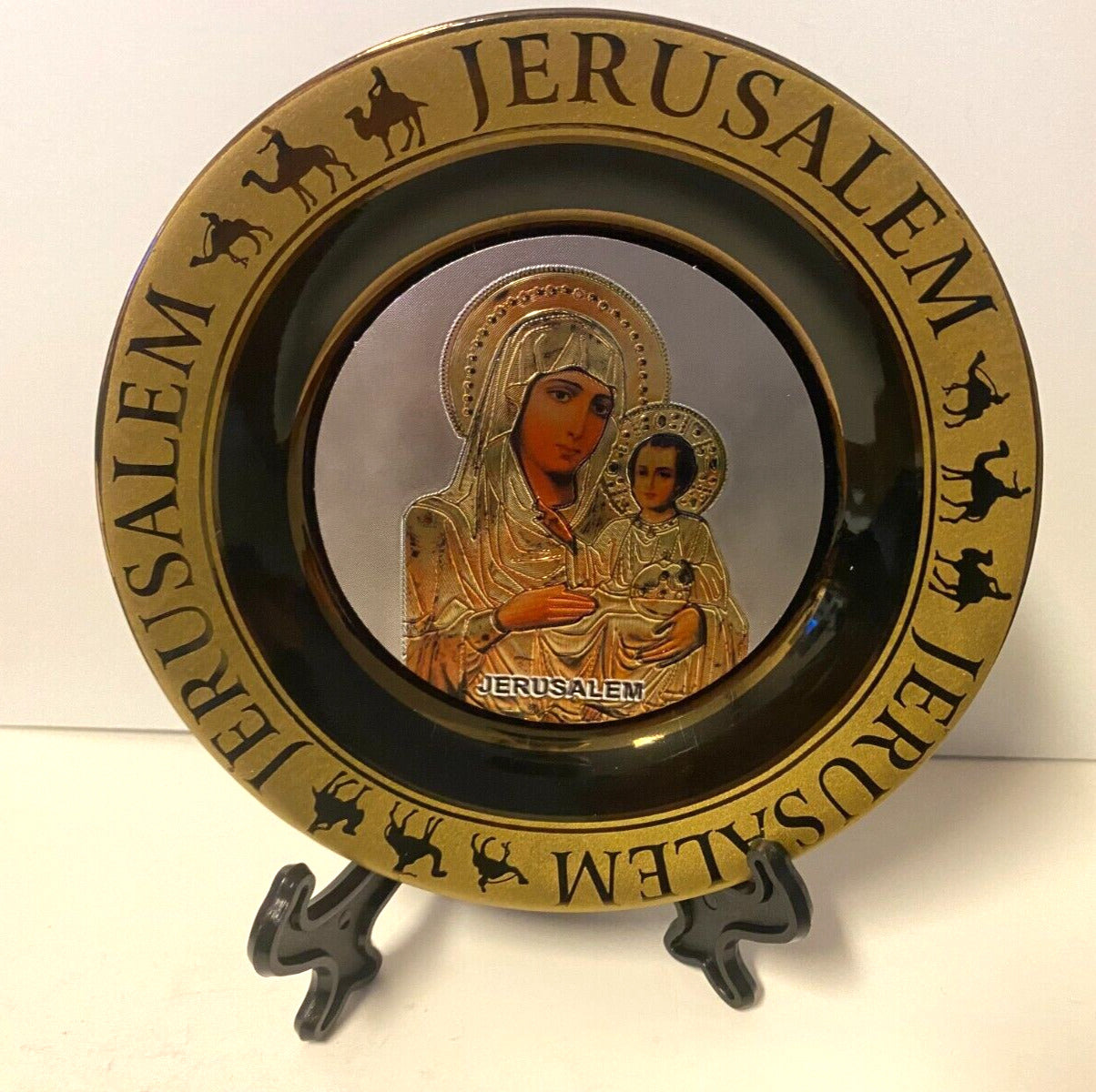 Virgin Mary with Child Ceramic Plate 4.75 Diam., New from Jerusalem