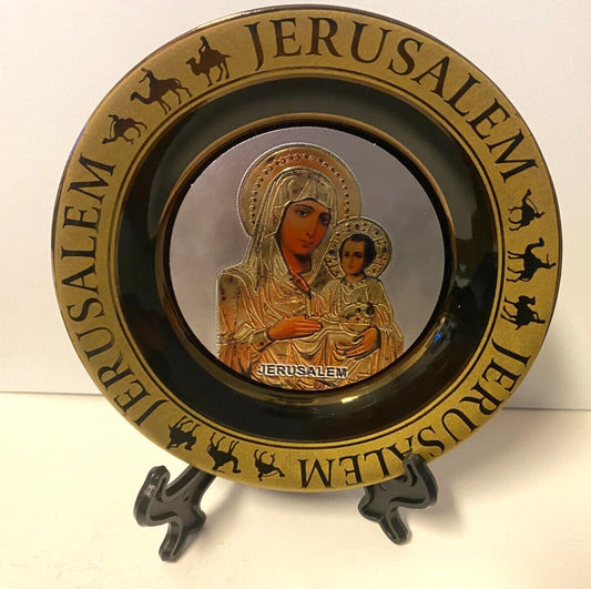 Virgin Mary with Child Ceramic Plate 4.75 Diam., New from Jerusalem - Bob and Penny Lord