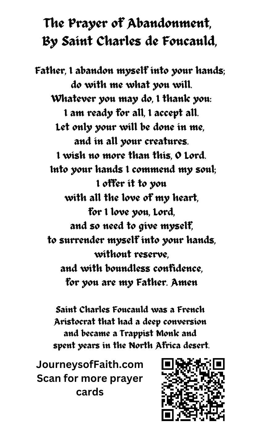 Prayer of Abandonment Saint Charles Foucauld Prayer Card - Bob and Penny Lord