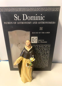 Saint Dominic 4" H Statue, Prayer Card + Bio, New