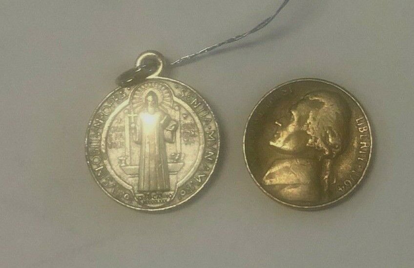 Saint Benedict silver tone Small Medal, From Italy, New