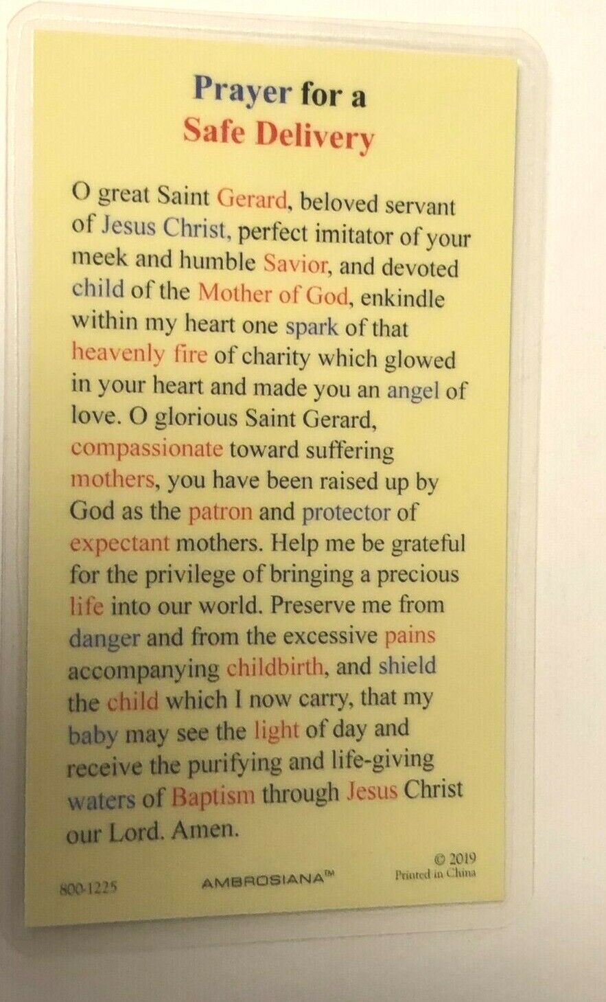 Saint Gerard Majella Lamniated Prayer Card, New - Bob and Penny Lord