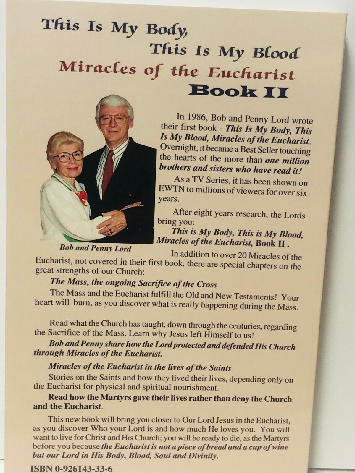 This is My Body,This is My Blood,Miracles of the Eucharist Book 2 Bob/Penny Lord