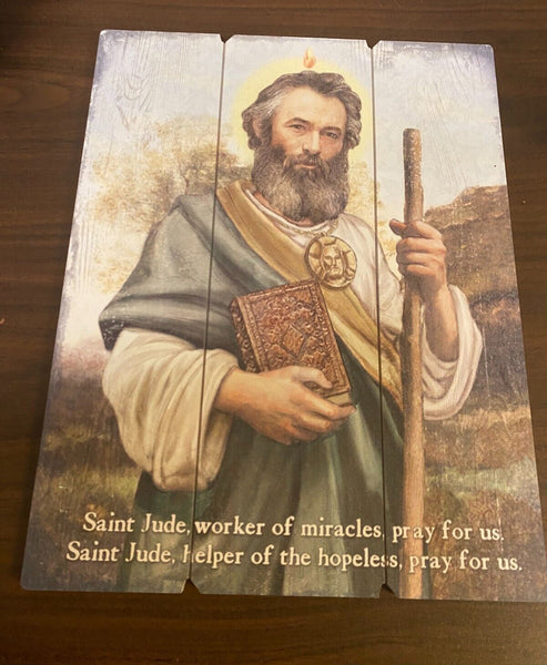 Saint Jude Image set on Wood Pallet, New