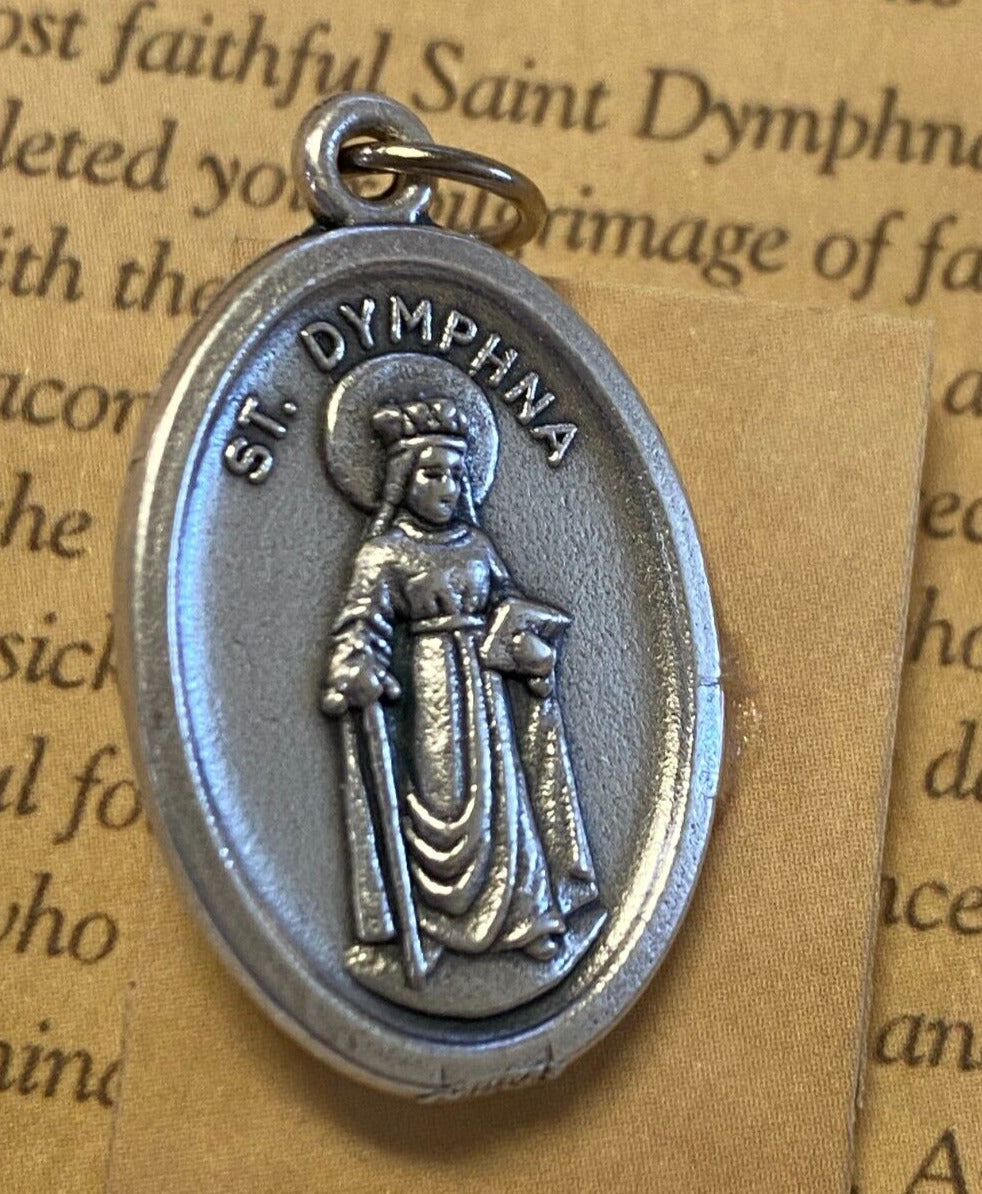 Saint Dymphna  Prayer , Novena Card + Medal, New