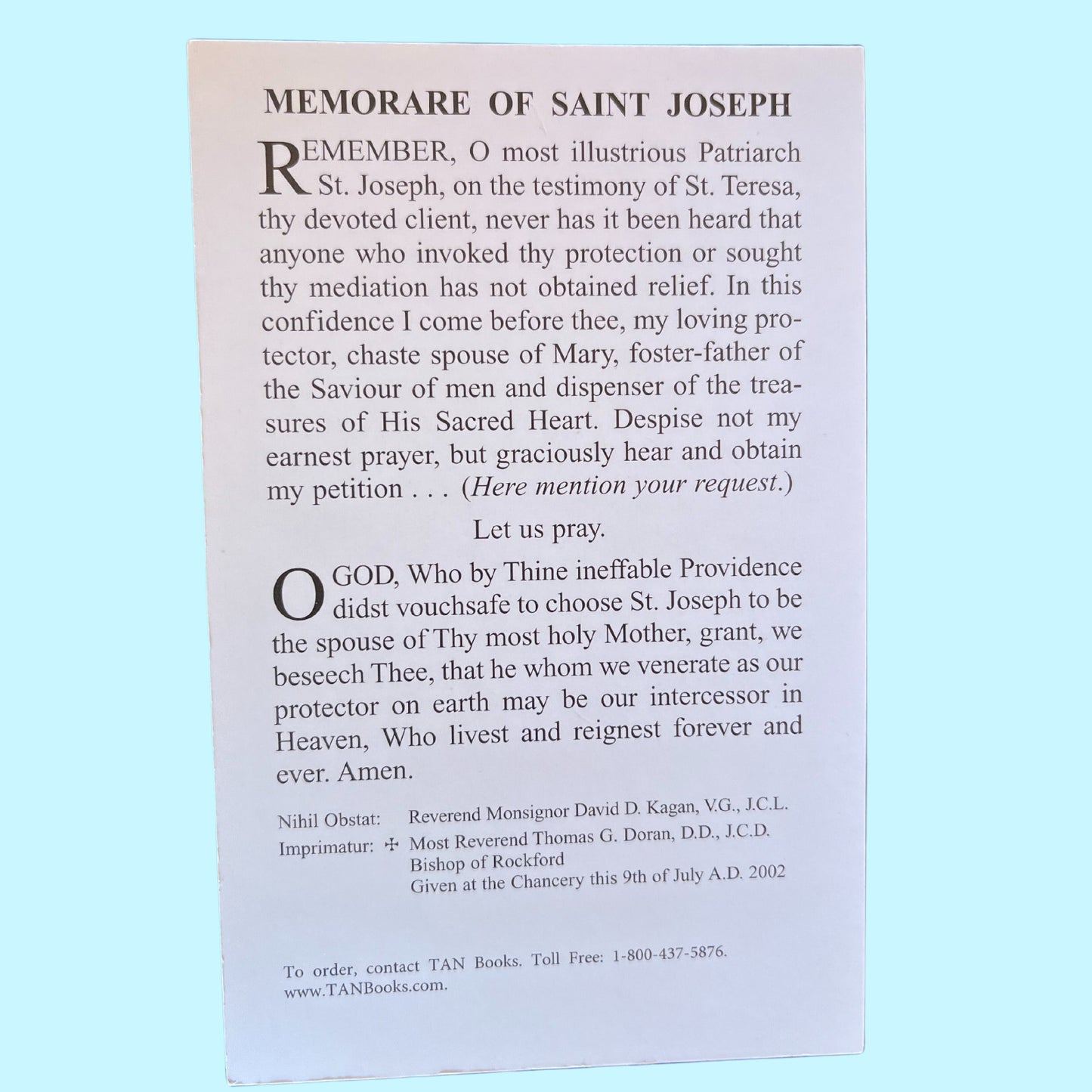 Memorare to Saint Joseph Prayer Card - Bob and Penny Lord