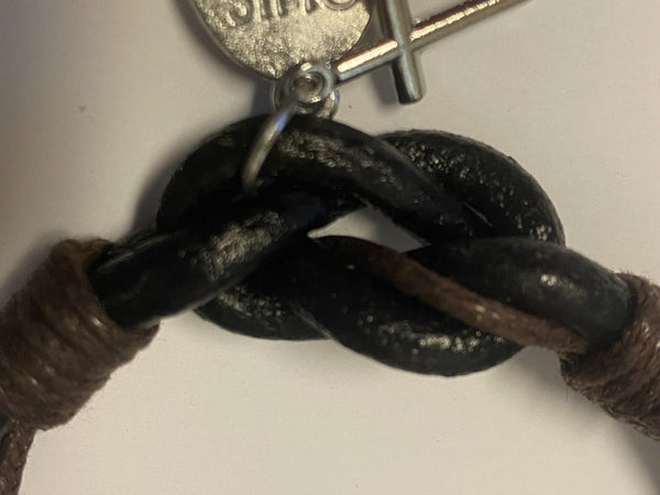 Leather Cuff Bracelet with St Michael The Archangel Charm + Cross Charm, New