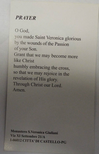 Saint Veronica Giuliani Prayer Card, New from Italy