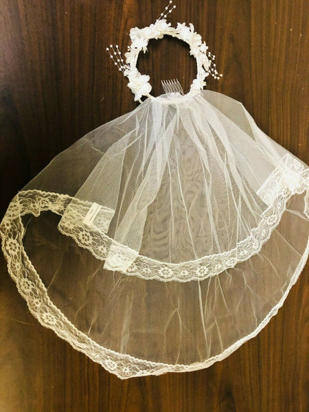 First Holy Communion Floral Headband Veil, New