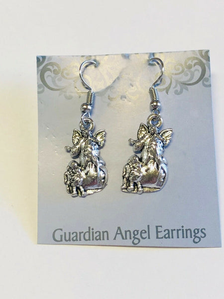 Guardian Angel Earrings, Silvertone, New