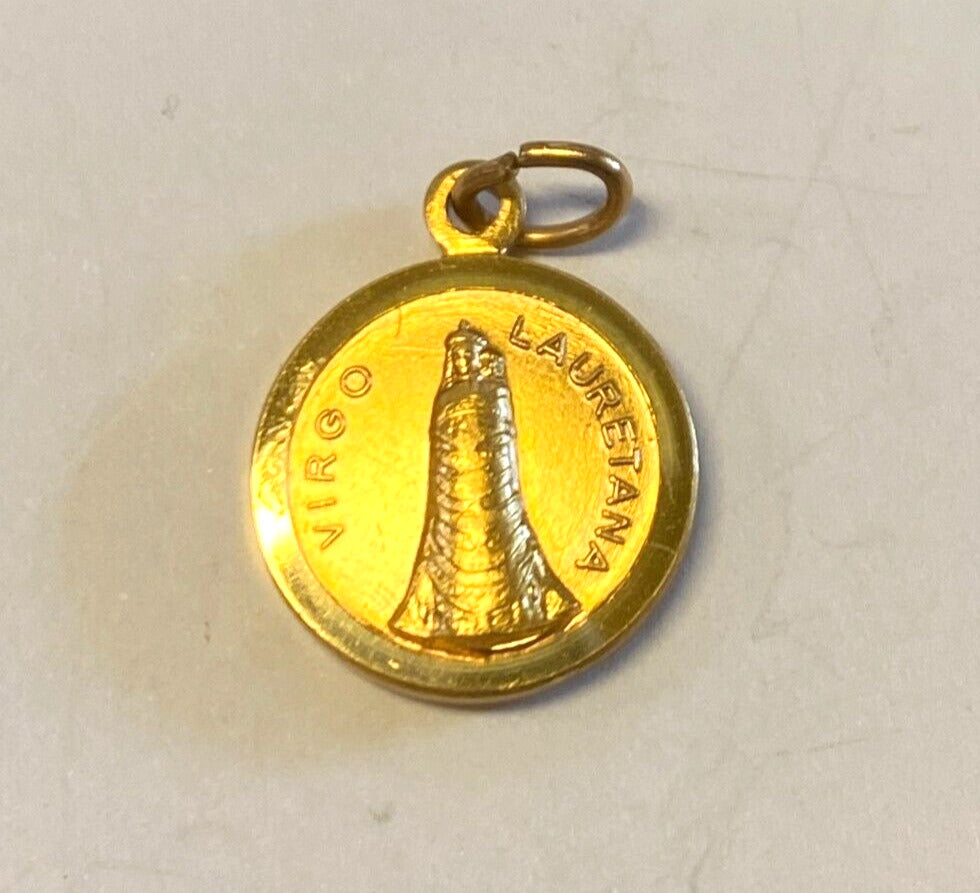 Our Lady of Loreto Gold tone Round  Medal, New from Italy