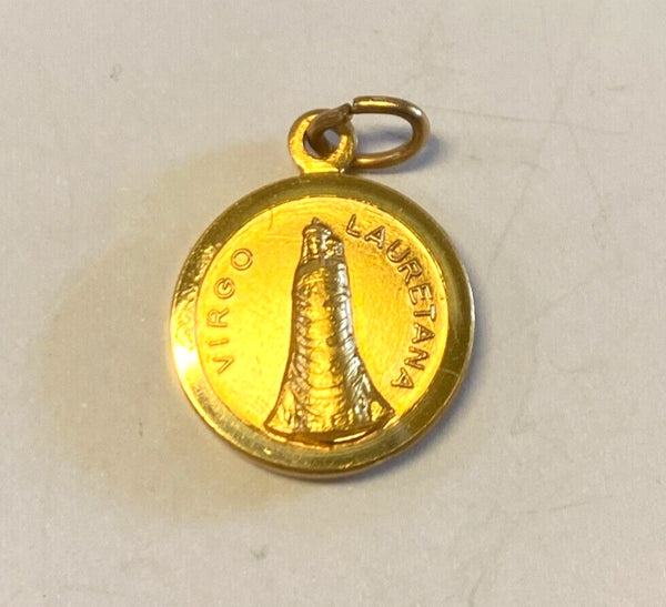 Our Lady of Loreto Gold tone Round  Medal, New from Italy