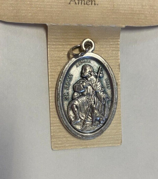 Saint Roch ( Patron of Plagues) Prayer Card + Medal, New