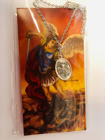Saint Michael the Archangel/Guardian Angel 2 Sided Medal Necklace, New