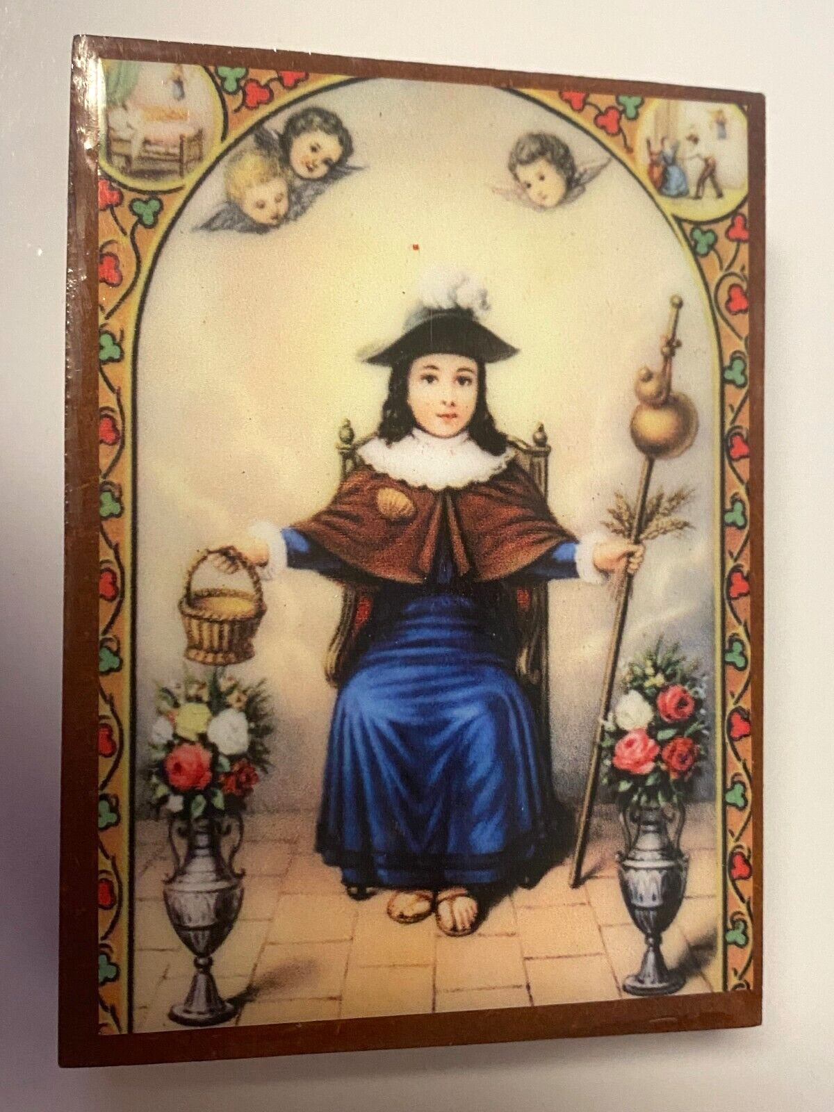 Santo Nino de Atocha Wood Rosary Box with Rosary, New from Colombia