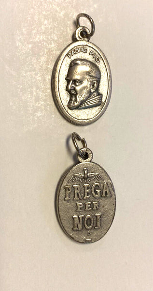 Padre Pio  Silver tone oval medal,  New from Italy