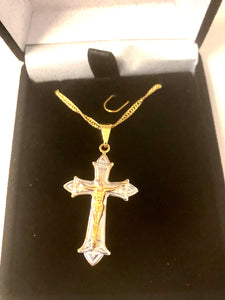 Brazilian Gold & Silver Crucifix 20" Necklace, New