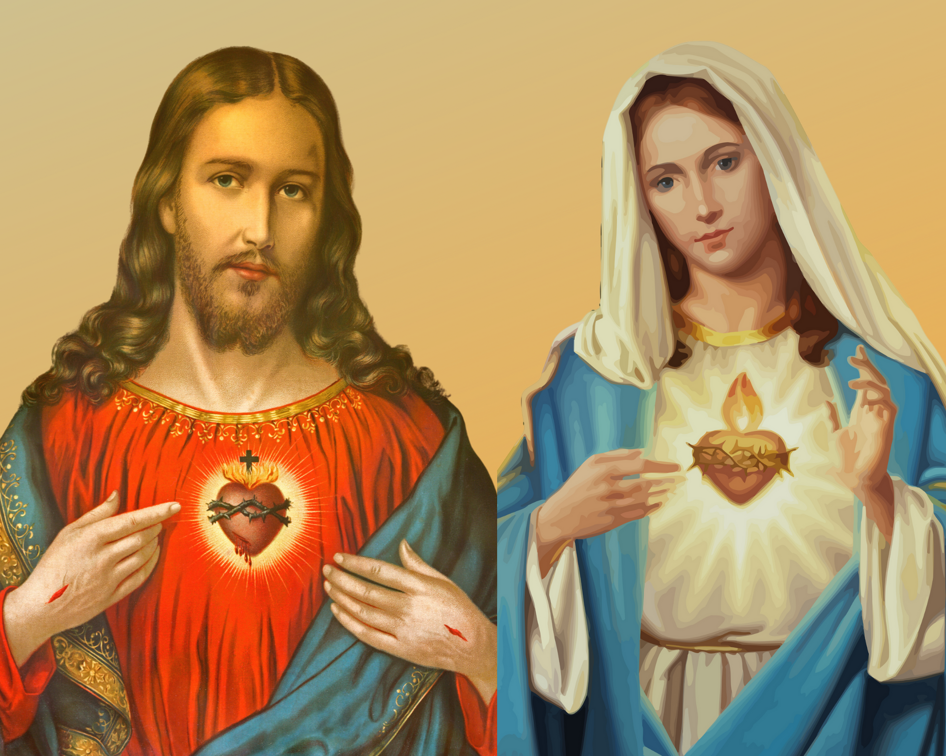 Sacred Heart of Jesus Immaculate Heart of Mary 8 by 10 Print - Bob and Penny Lord