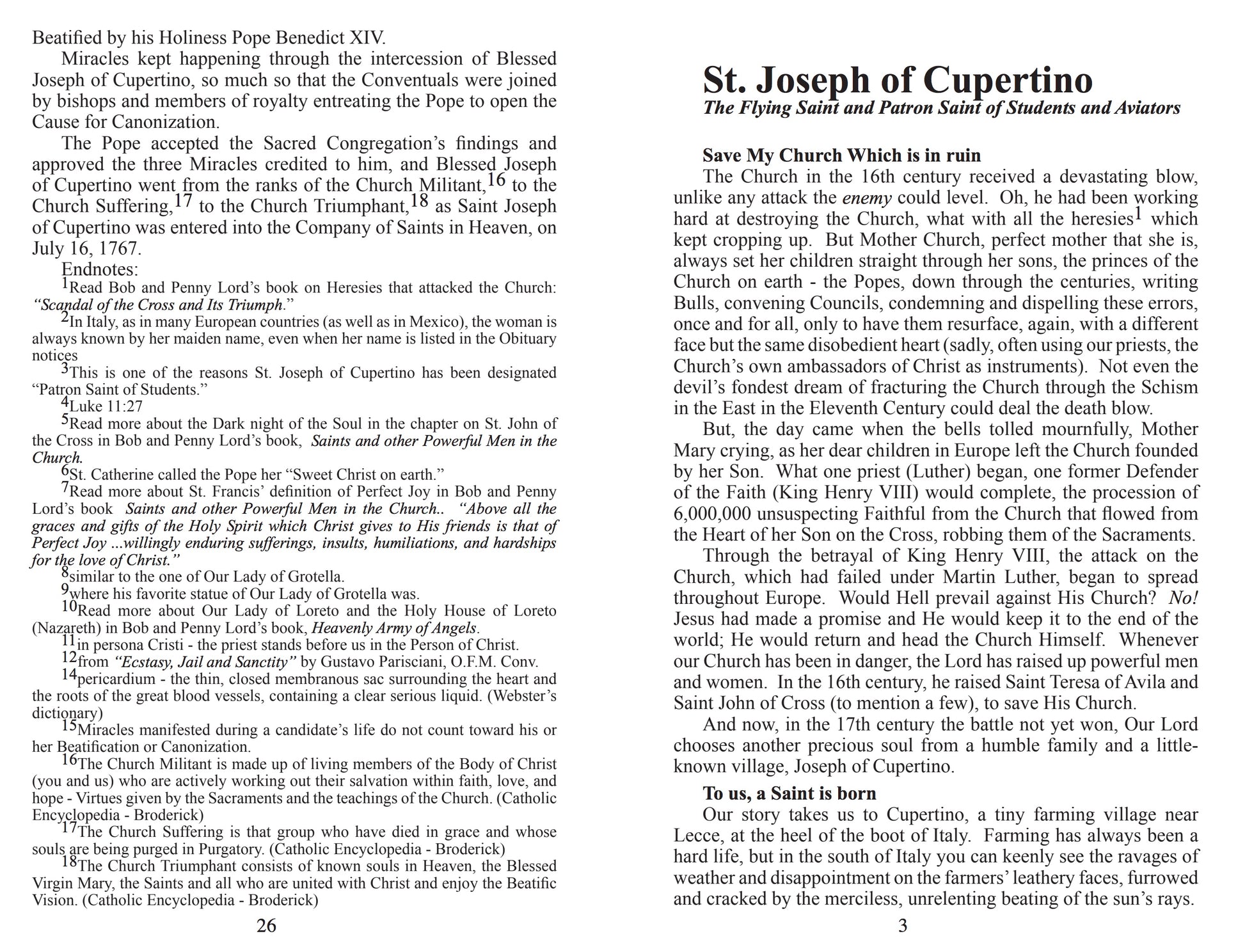 Saint Joseph of Cupertino Minibook - Bob and Penny Lord