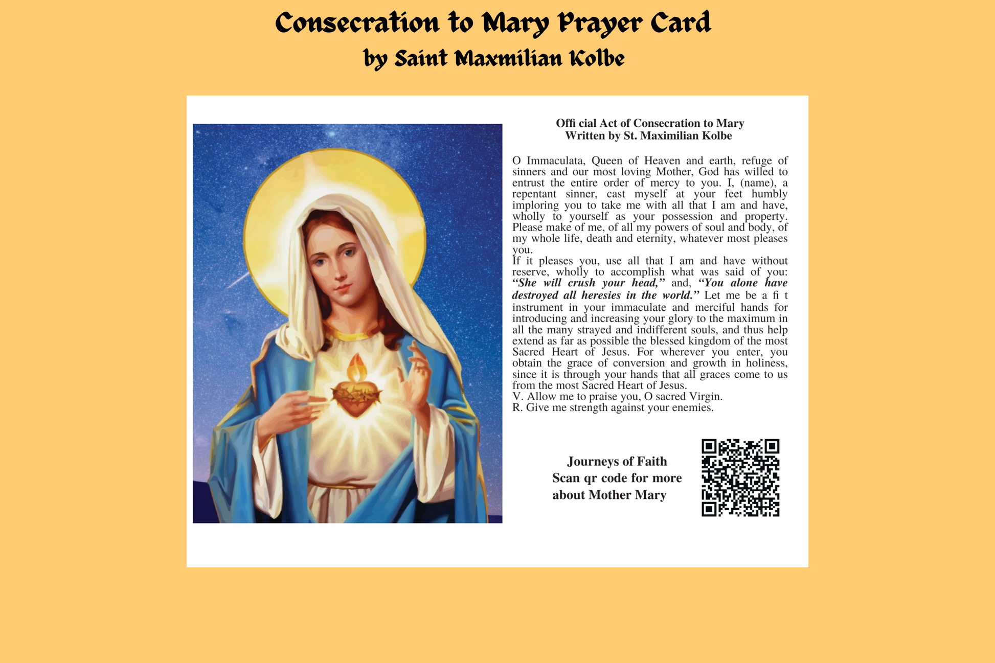 Consecration to Mother Mary Prayer Card - Bob and Penny Lord