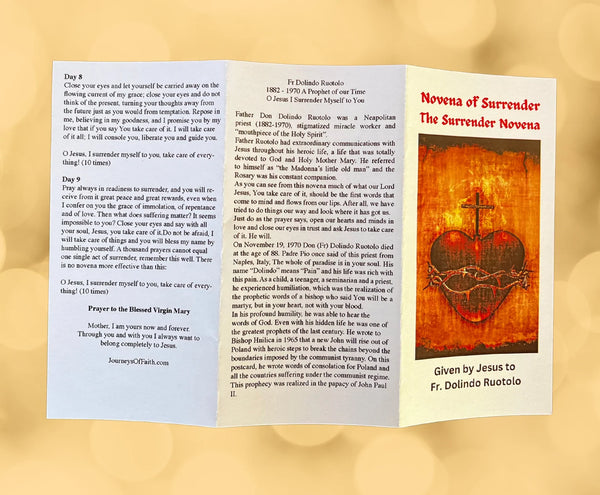 10Pack Surrender Novena to the Will of God Trifold Holy Card